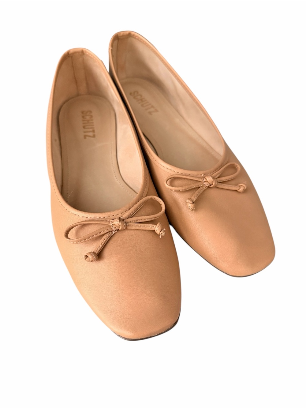 SCHUTZ Nude Bow Leather Ballet Flats